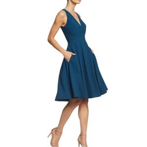 Dress the Population Catalina Crepe Sleeveless A-Line Dress Peacock Blue Medium